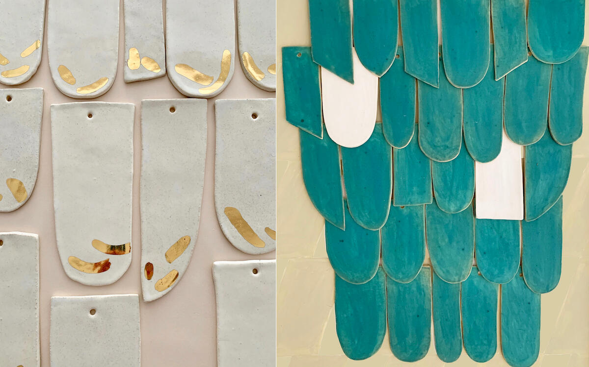 Tapered ceramic tileshandmade, lustre and turquoise