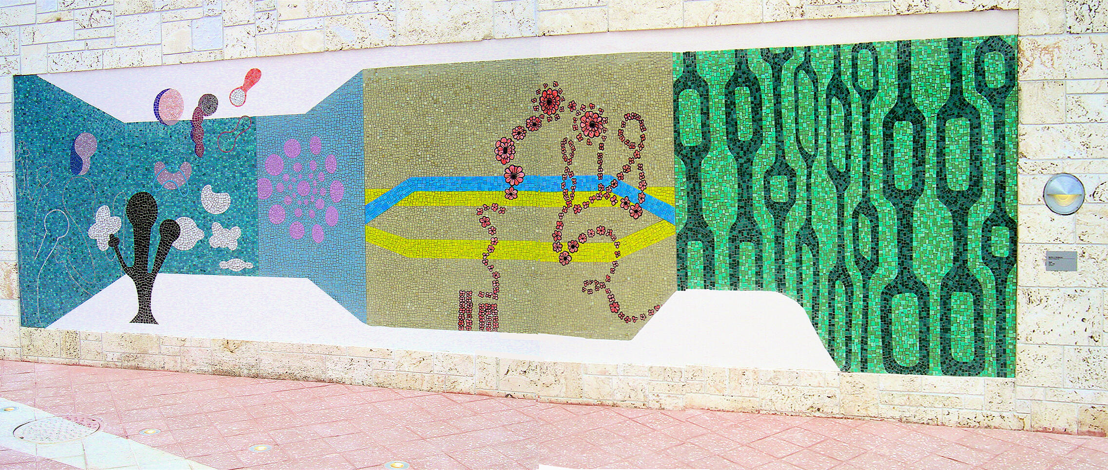 Paseo, Miami Riverwalkglass mosaic mural, 8 x 24 ft